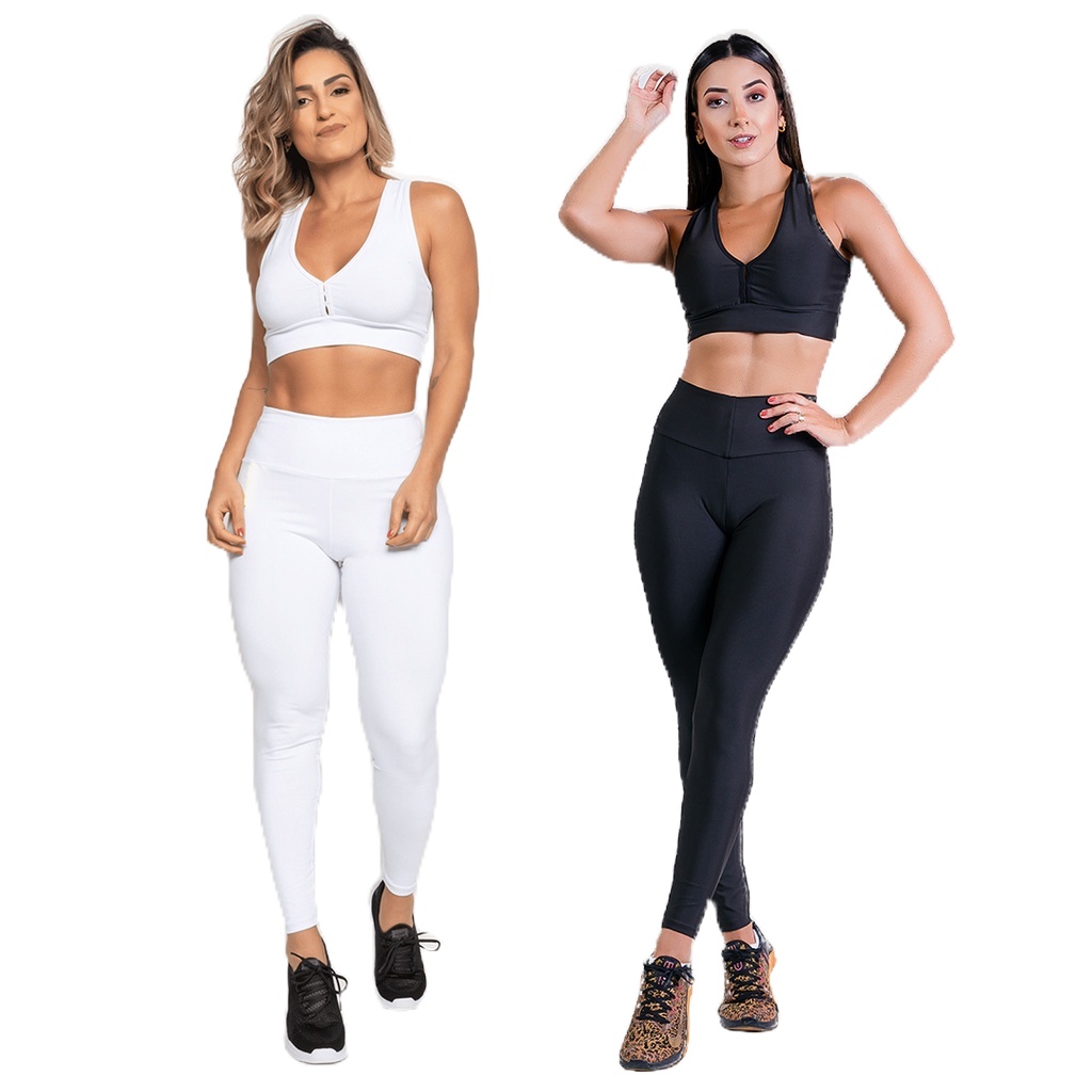 Conjunto Feminino para Academia Calça Legging Feminina PREMIUM Cos Alto + Top Feminino Nadador Fitness Moda FItness Roupa feminina para Academia
