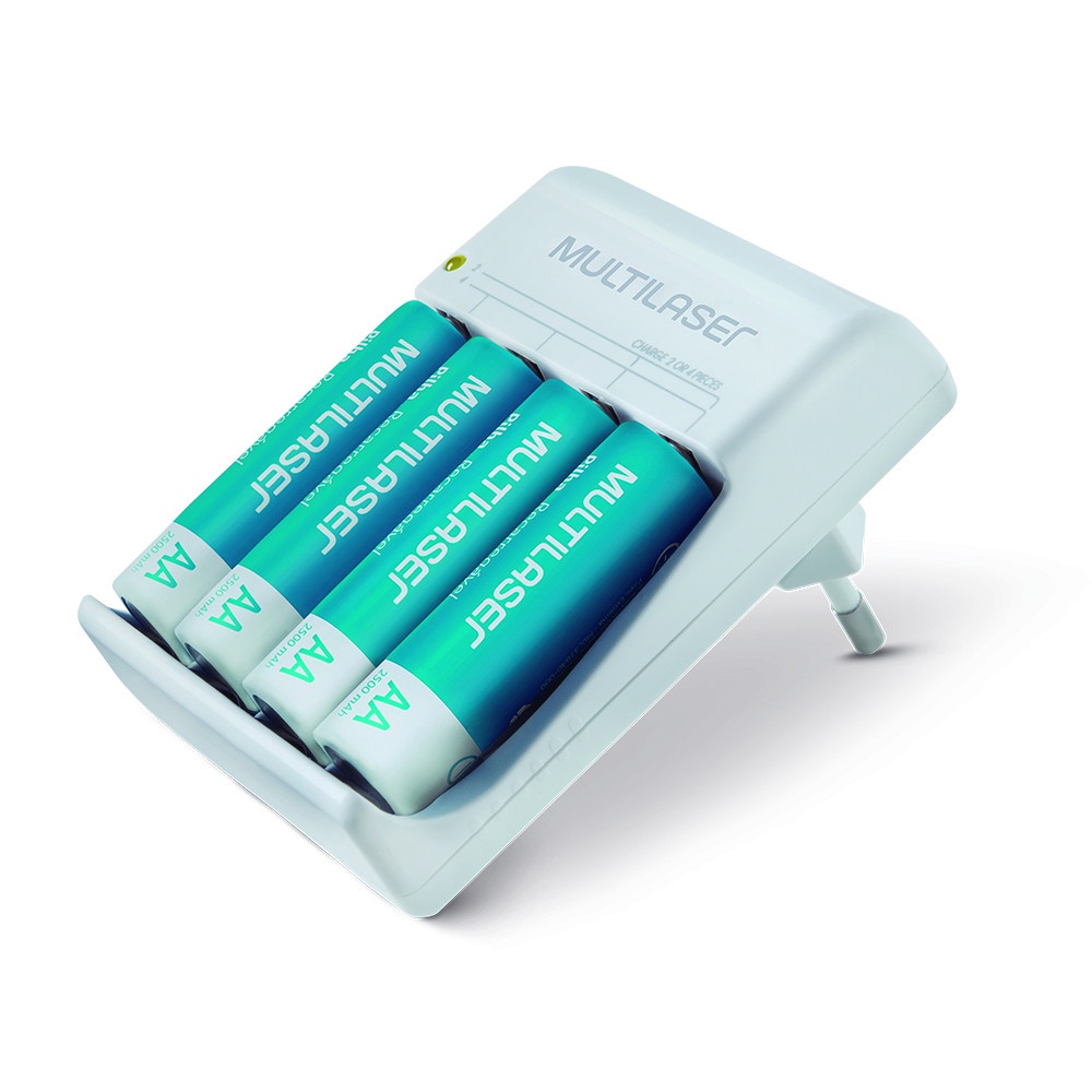 Carregador de Pilhas Aa/Aaa + 4 Pilhas Aa 2500Mah Multilaser - CB054 em Oferta na Shopee