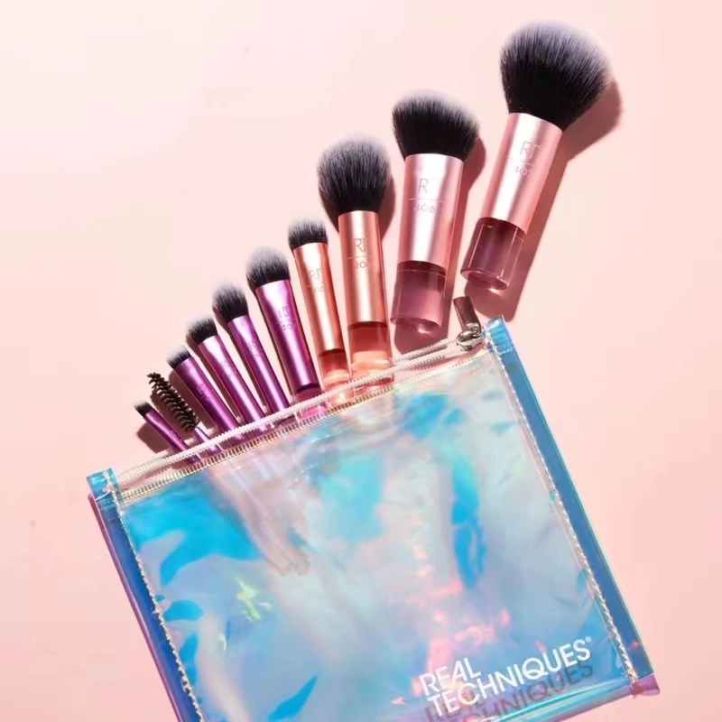 Técnicas Real 10 Pcs Maquiagem Essencial Conjunto De Escova De Bolso Portátil Blush Foundation Shadow Highlihgter
