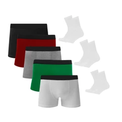 Kit 5 Cuecas Boxer Algodão c/ Poliéster C5 + 3 Pares de Meias