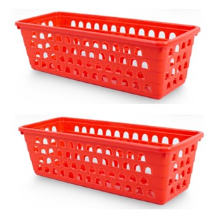 Kit 2 Cestos Multiuso Comprido Retangular Vermelho 28x11x8 Cm 123Organizei