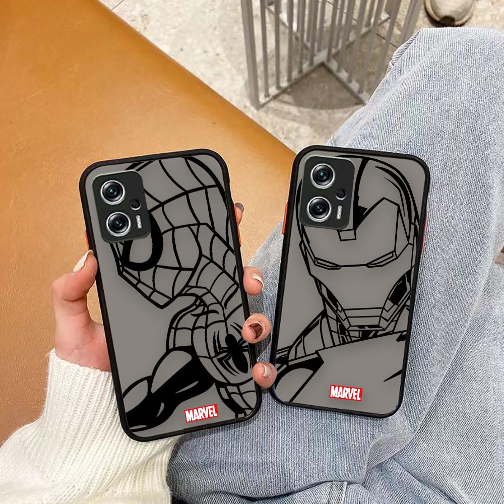 Heroes Marvel Homem-Aranha Balck Sketch Capa De Celular À Prova De Choque Para Xiaomi POCO M4 X4 F4 M3 X3 Pro NFC GT Nota 10 Lite 12 12Pro 11 1t 10 10T 10S Ultra 4G 5G