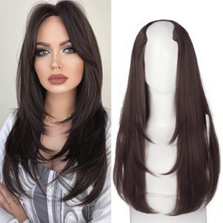Cabelo Longo Feminino Em Forma De U Comprido Peruca Sintética Clip De Extensão Encaracolado Invisível Sem Costura