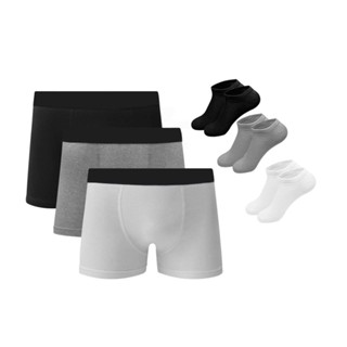Kit 10 Cuecas Boxer Algodão c/ Poliéster C5 + 3 Pares de Meias