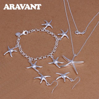 Aravant 925 Colar Pingente Estrela Do Mar De Prata Conjunto De Pulseiras Para Brincos Jóias De Moda Feminina