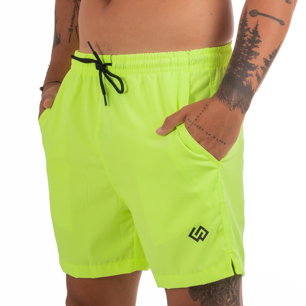 Short Praia Elastano Verde Neon Masculino Premium Short Colorido Fluorescente Piscina Esportes