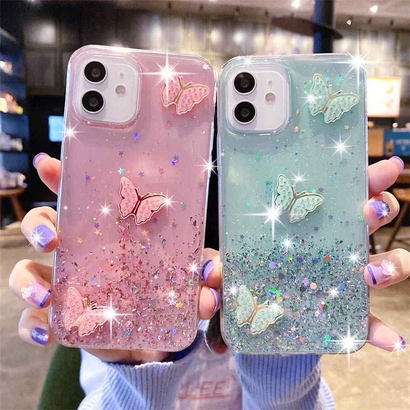 Para Samsung S24 Plus S23 FE S24 Ultra A15 A25 A35 A55 A05 A05s 5G Estojo Telefone Com Glitter Star Butterfly