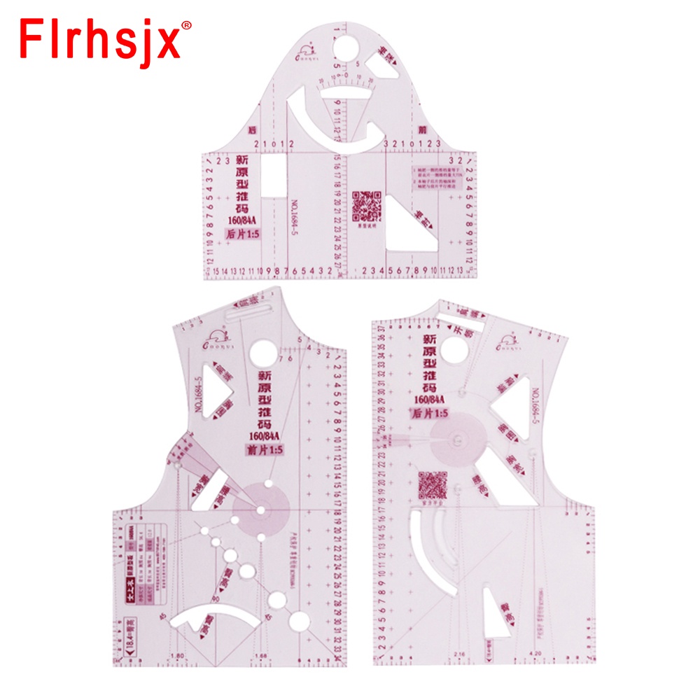 3pcs 1 : 3/1 : 5 Régua De Desenho Da Moda Para Roupa Padrão De Ferramentas