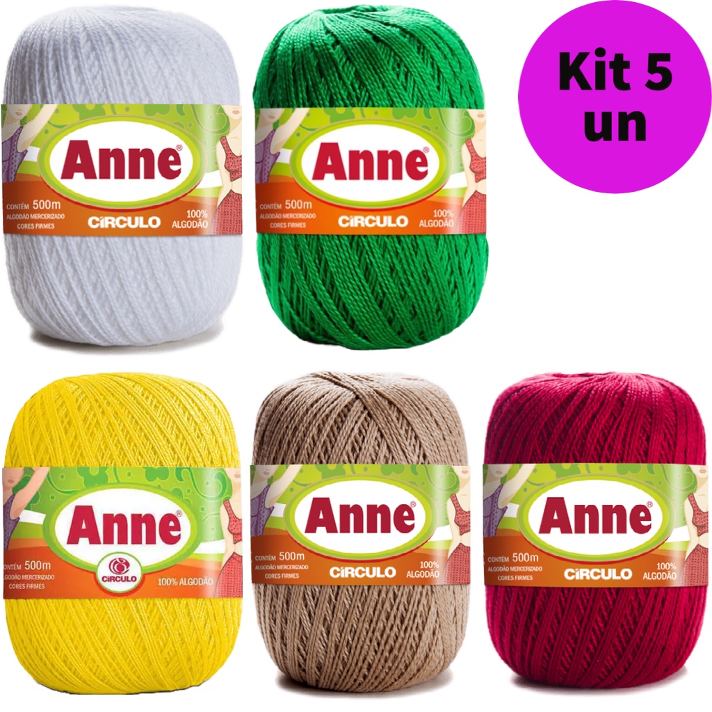 Kit 5 Linha Anne 500 Metros 295 TEX Fio 100% Algodão Circulo Para Crochê Tricô Bordado Bico Barrado em Oferta na Shopee