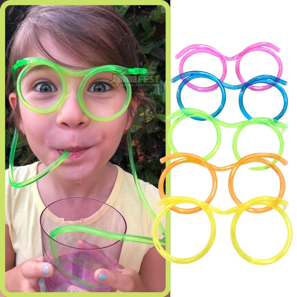 Óculos Canudo Divertido Reutilizável Chaves
