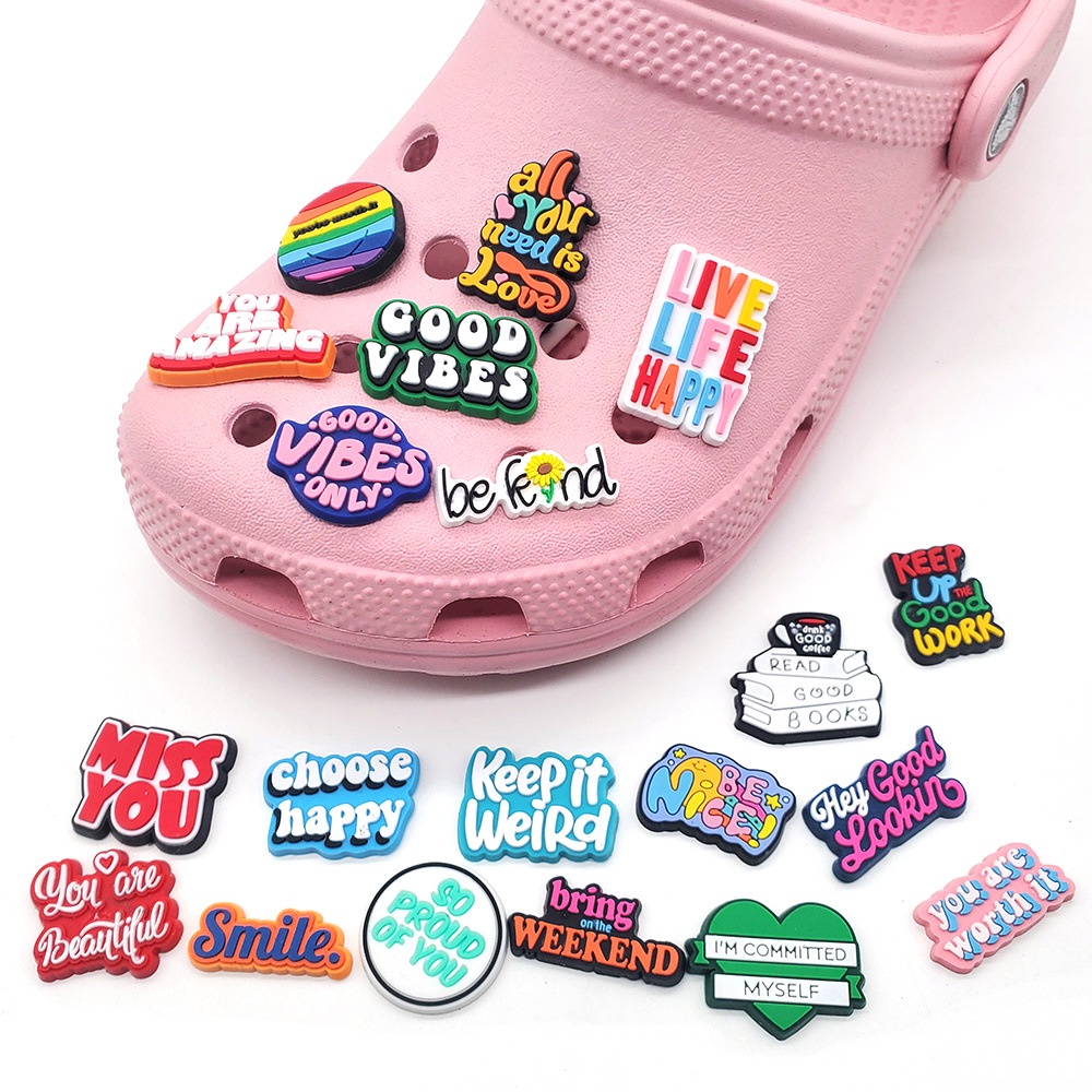 Frases Motivacionais jibbitz Shoe Charms Crors Sandal Kids Wristband Acessórios De Moda Unisexo Festa De Aniversário Presentes