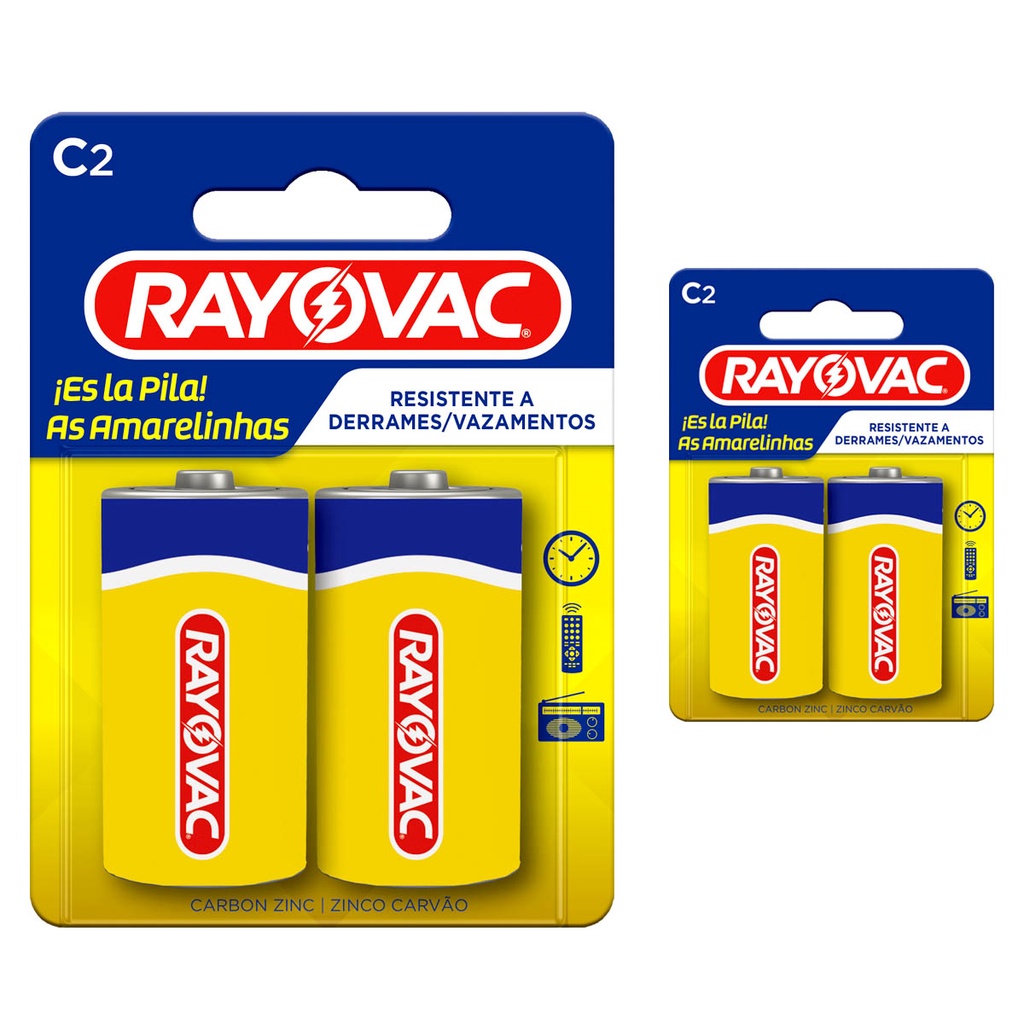 Pilha Zinco C Rayovac Bateria Carvão Média LR14 Amarelinha kit 4 unidades em Oferta na Shopee