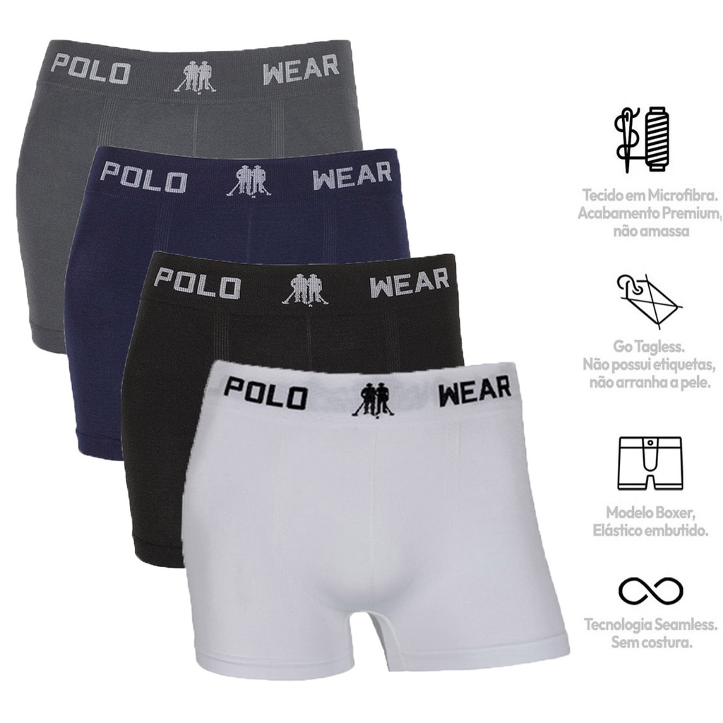 Kit C/ 4 Cuecas Boxer Polo Wear Lisa Microfibra em Oferta na Shopee