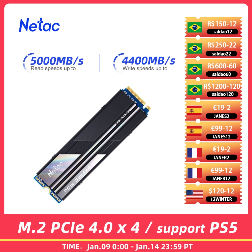 Netac ssd M . 2 NVME 500GB Alta Velocidade 5000MB/s m2 1T 2T PCIE 4.0x4 Unidades Internas De Estado Sólido Para Mesa PS5