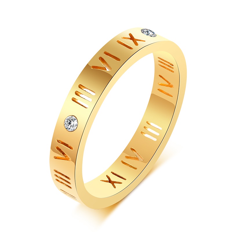 Vnox 14K Gold Plated Roman Numeral Hollow Ring , Shiny Zircon Finger for Women , Luxury Fashio Jewelry