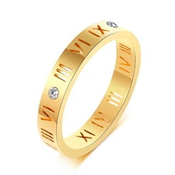 Vnox 14K Gold Plated Roman Numeral Hollow Ring , Shiny Zircon Finger for Women , Luxury Fashio Jewelry