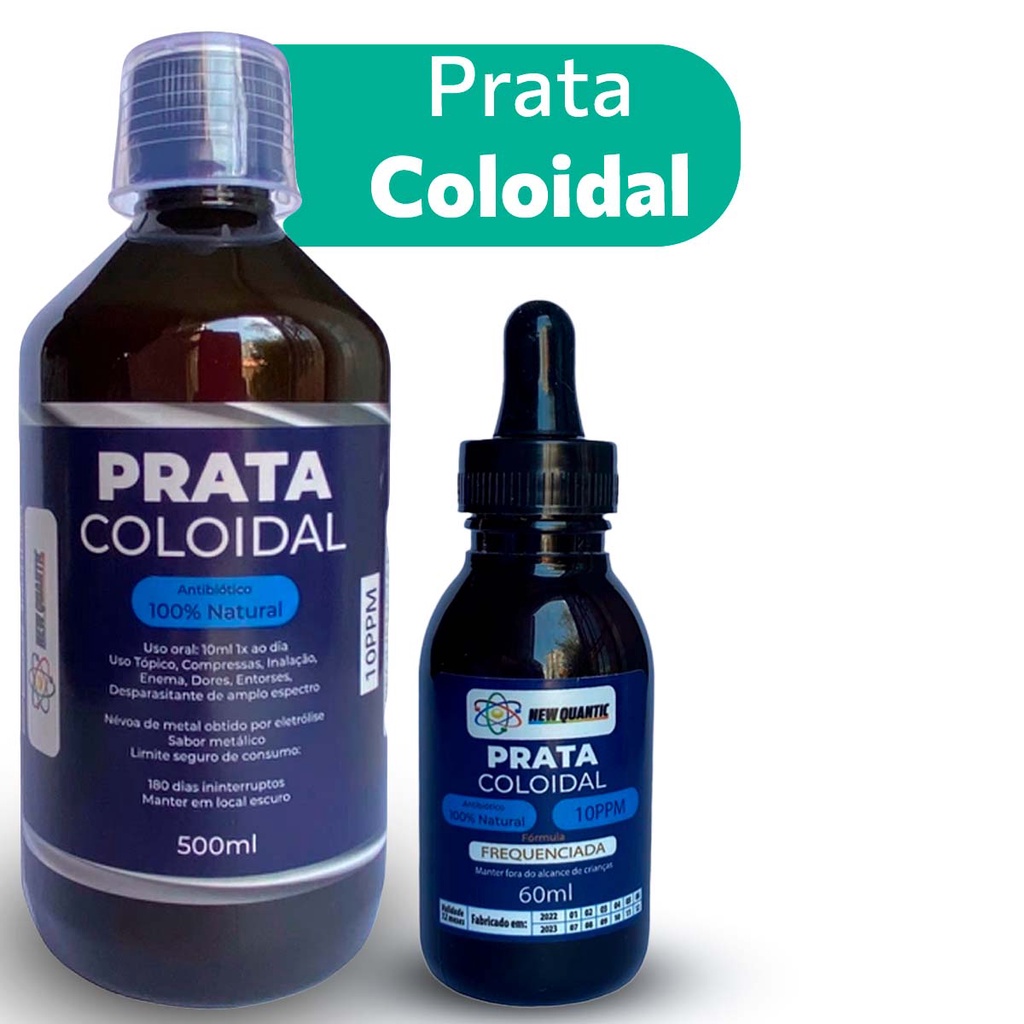 KIT COM 1 ÁGUA PRATA COLOIDAL 500ML + 1 ÁGUA DE PRATA COLOIDAL COM CONTA GOTAS