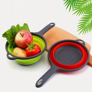 Escorredor Retrátil Dobrável de Silicone com Cabo Grande Lavador Macarrão Legumes Verduras Frutas Alimentos Cozinha