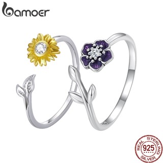 Bamoer 925 Anel De Abertura De Flores De Prata Para Mulheres 2 Tipos De Jóias De Moda Bse394