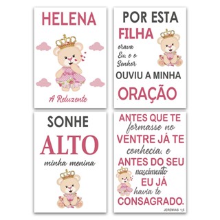 Quadros Decorativos ursinha princesa Personalizado com nome, Kit 4 Quadros