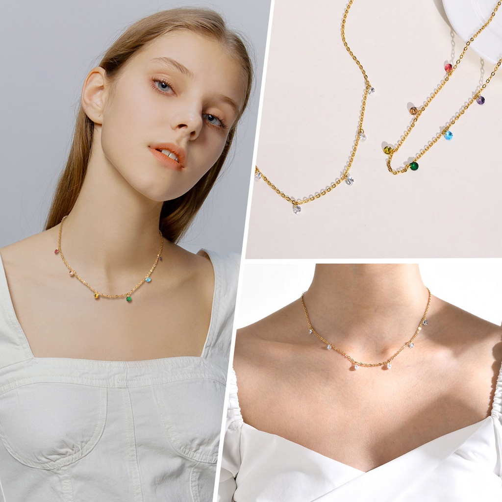 Vnox 7 Zircon Cubic Necklace Chain for Women, Colar De Aço Inoxidável De Tom De Ouro, Jóias Coloridas De Verão · foto 2