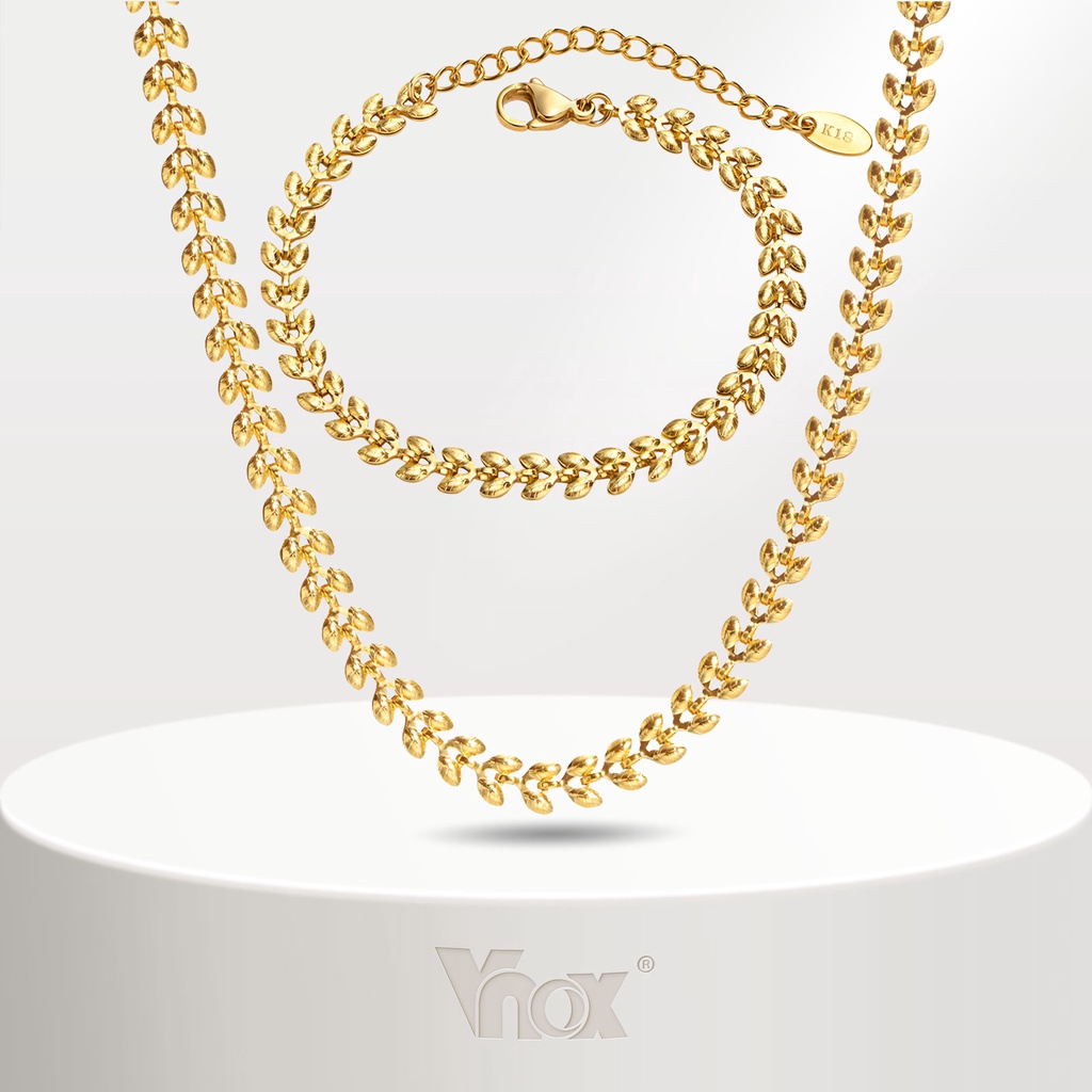 Conjunto De Braçadeiras Para Colar Orelha De Trigo Vnox , 14K Gold Stainless Steel Chan Link Garota Feminina 5MM em Oferta na Shopee