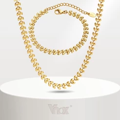 Conjunto De Braçadeiras Para Colar Orelha De Trigo Vnox , 14K Gold Stainless Steel Chan Link Garota Feminina 5MM