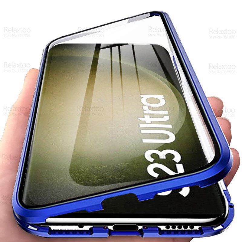 360 ° Capa Magnética Flip case Para samsung Galaxy s23 Ultra 5G s23 + s23 Protetora De Vidro De Dupla Face