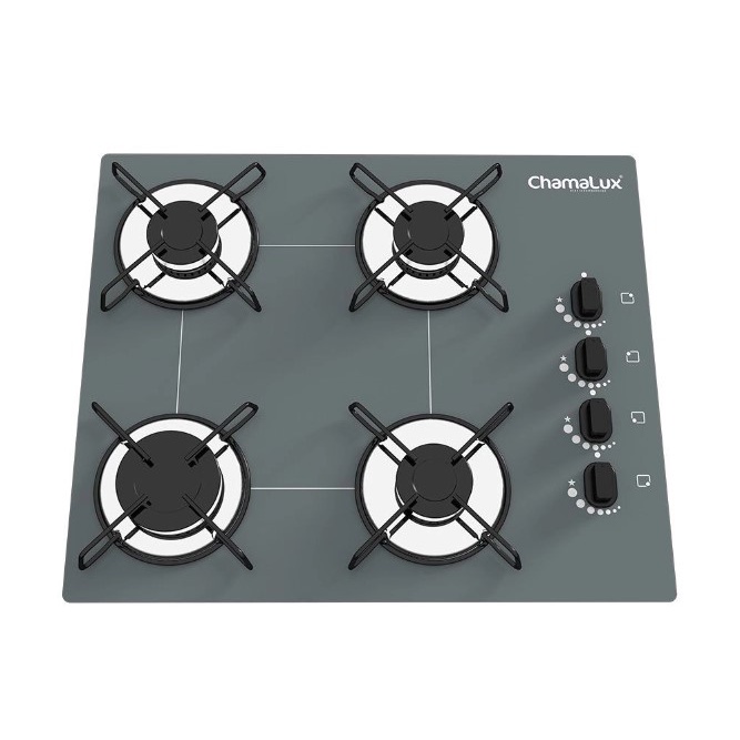 Fogão Cooktop Chamalux 4 Bocas Ultra Chama Bivolt Acendimento Automático Classificação A 612 Cinza/Prata