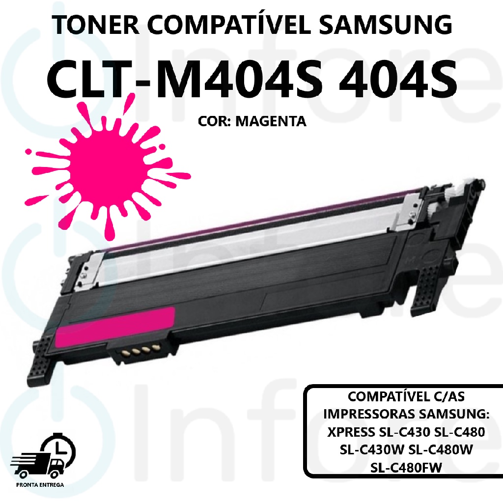 Toner Samsung CLT-M404S 404S Magenta p/ Xpress SL-C430 SL-C480 SL-C430W SL-C480W SL-C480FW Compatível