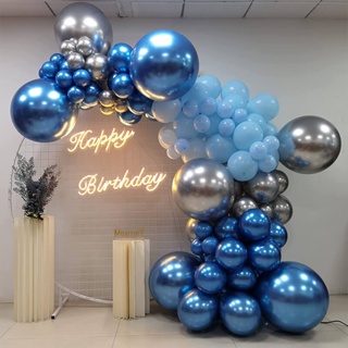 Kit Arco Desconstruído Azul e Prata Luxo Balões Bexigas Fita Fácil em Oferta na Shopee