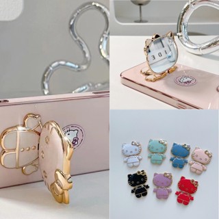 Suporte Para Celular Dobrável 360 Rotação Desenho Animado Fofo Anime Hellokitty Ajustável Móvel Galvanoplastia Maquiagem Espelho Cosmético Com Lente De Mesa