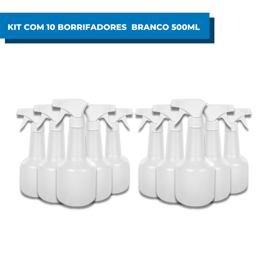 Kit Com 10 Unidades Frasco Pulverizador Borrifador 500ml Spray Válvula Gatilho Água Álcool Limpeza