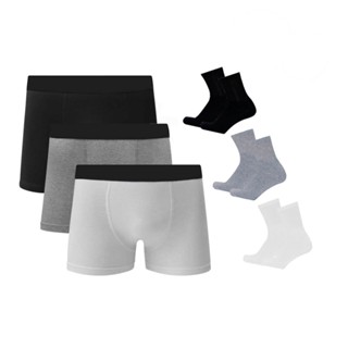 Kit 5 Cuecas Boxer Algodão + 3 Pares de Meias M15 SORT