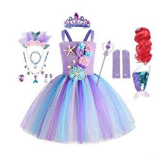 Vestido Tutu Sereia Sob O Mar Tema Festa De Aniversário Com Faixa De Cabeça De Flores Vestidos LIANGYI99