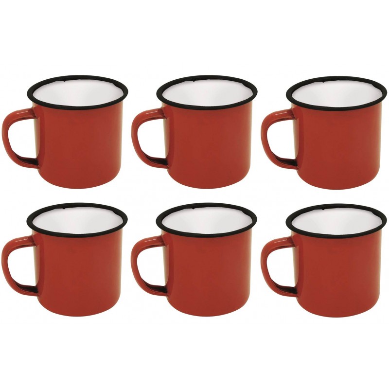 Jogo com 6 Mini Canecas Esmaltadas Vermelha 5cm 60ml - Yazi