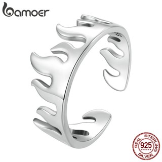 Anel De Abertura De Chama De Prata Bamoer 925 Para Casais Femininos SCR914