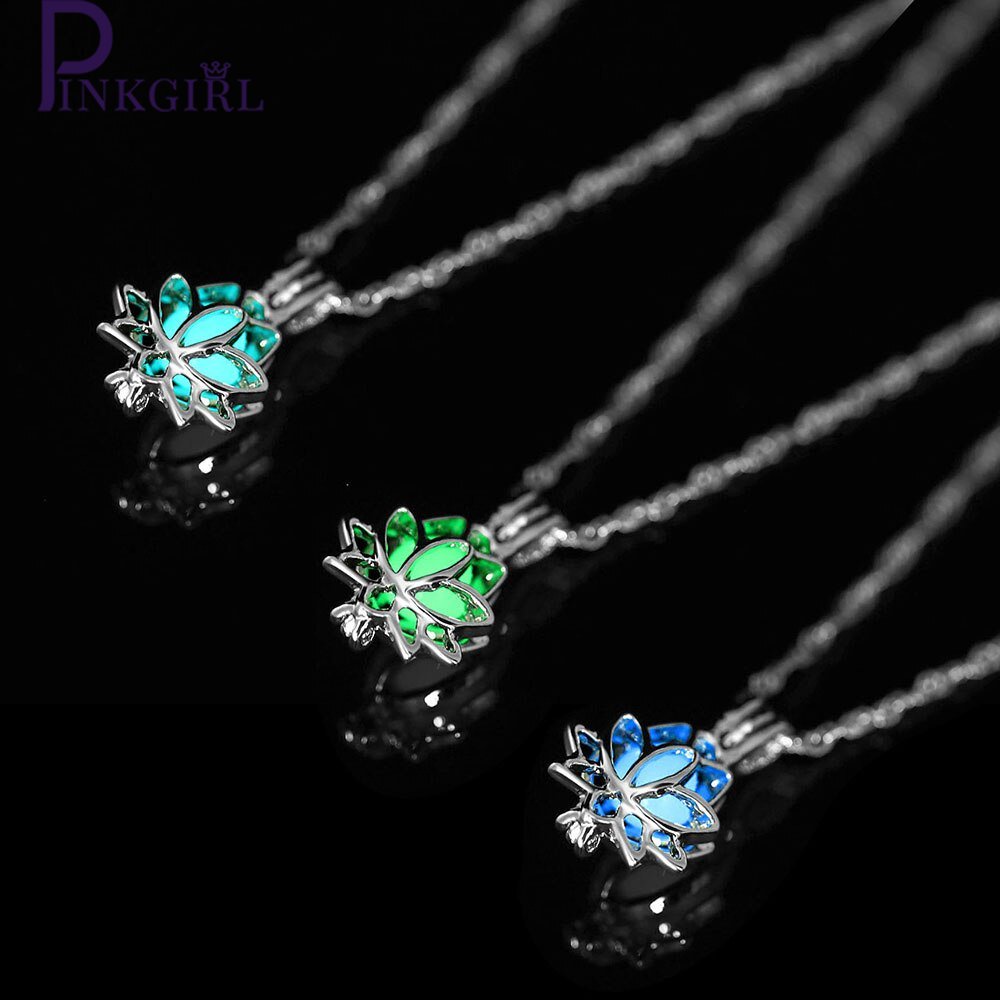 Elegante Contas De Cristal Mulheres Jóias Em Forma De Flor De Lótus Acessórios De Luminoso Pingente De Charme Popular Criativo Colar De Pedra Fluorescente Homens Requintados