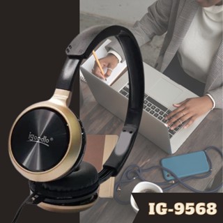 Fone de Ouvido Headset Compacto Com Cabo PC Notebook e Celulares IG-9568 Preto e Dourado