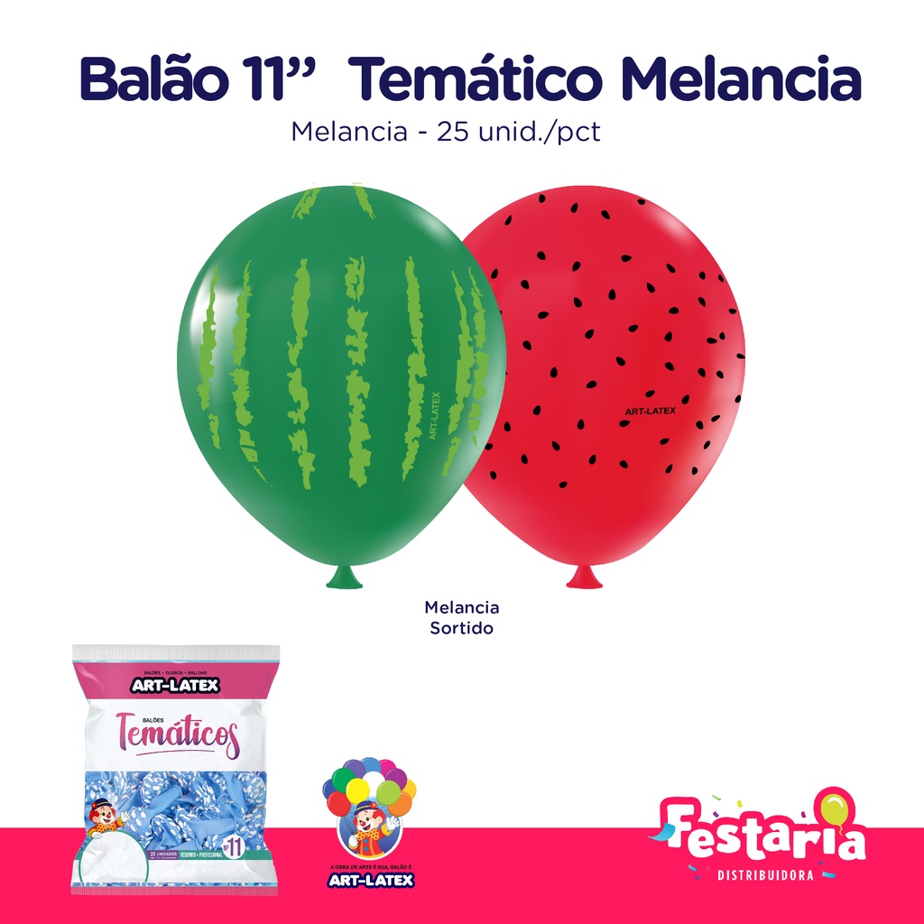 Balão Bexiga Temático 11" Melancia Frutas  – 25 Unidades – Art Latex