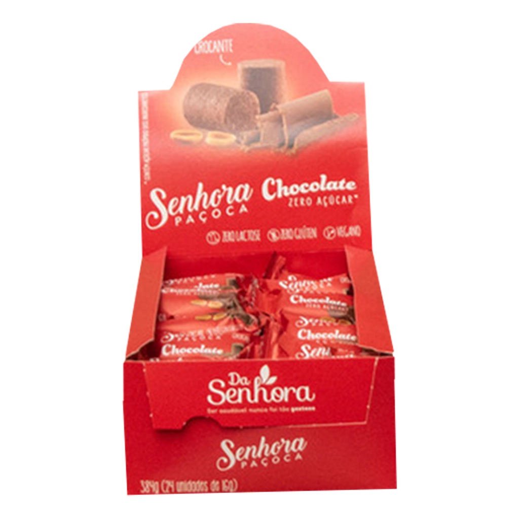 Paçoca Chocolate Zero Açúcar Vegano Sem Lactose Caixa C/ 24u