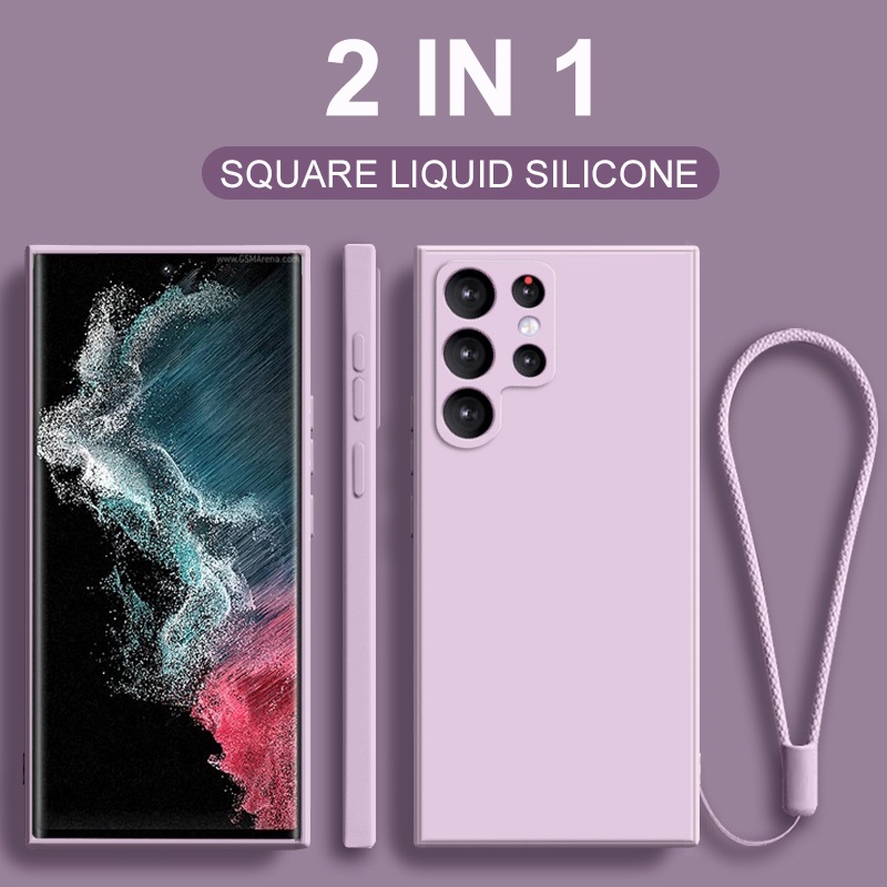 Samsung Galaxy S23 S22 Plus S23 Ultra Luxury Square Capa De Silicone Líquido Macio À Prova De Choque Com Cordão De Segurança Livre