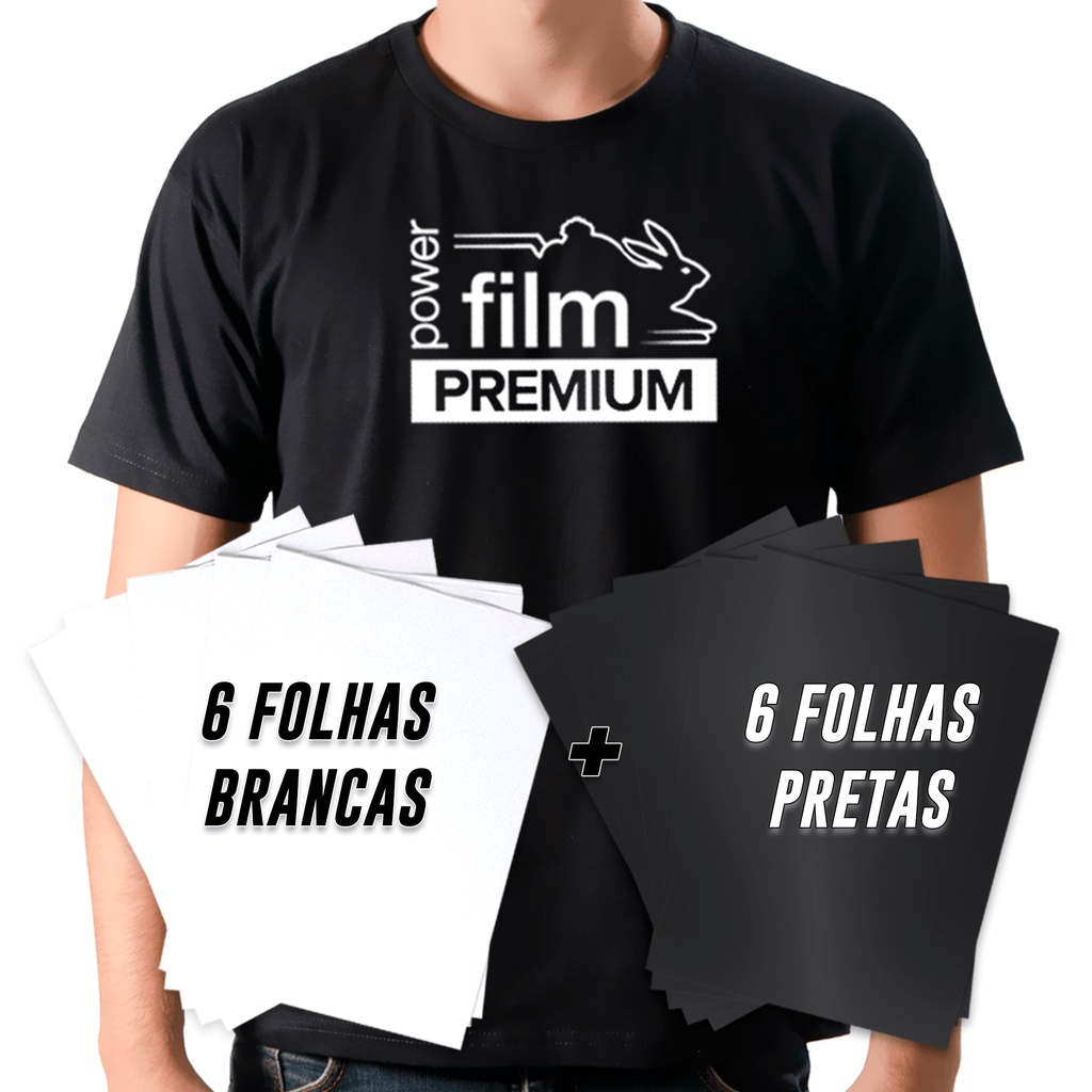 Power Film Premium - A3 - 6 Preto e 6 Branco - 12 Folhas - adesivo para roupa termocolante , adesivo termocolante , adesivo termocolante para tecido , termocolante para roupa , termocolante para tecido