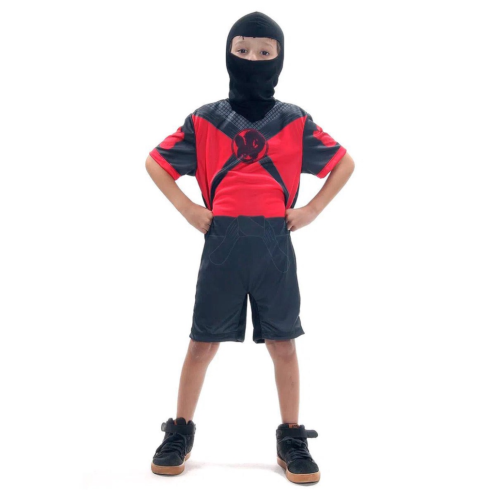 Fantasia de Ninja Vermelho Curta Infantil Com Gorro em Oferta na Shopee