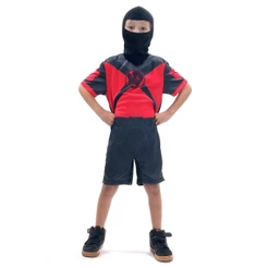 Fantasia de Ninja Vermelho Curta Infantil Com Gorro