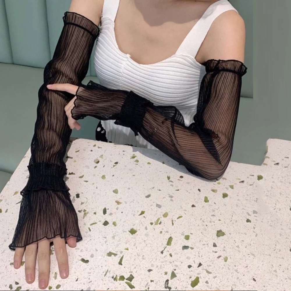 Moda Verão Malha De Gelo Frio Renda De Braço Longo Manga Esportivo Mulher Corrida De Ciclismo Pesca Escalada Capa De Mão Fina Proteção UV em Oferta na Shopee