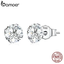 Bamoer Brincos Femininos De Prata 925 Com Zircônia Brilhante 7mm BSE166