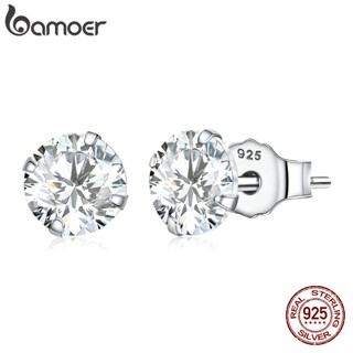 Bamoer Brincos Femininos De Prata 925 Com Zircônia Brilhante 7mm BSE166