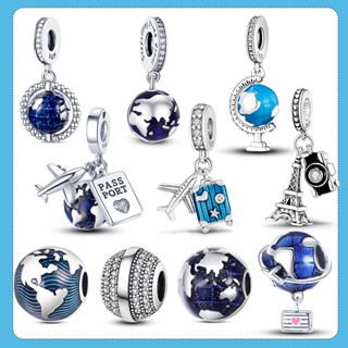 Globo Design Original Charme 925 Fita Planeta Terra Pingente Contas De Encaixam Pulseira Encanta Jóias Presente
