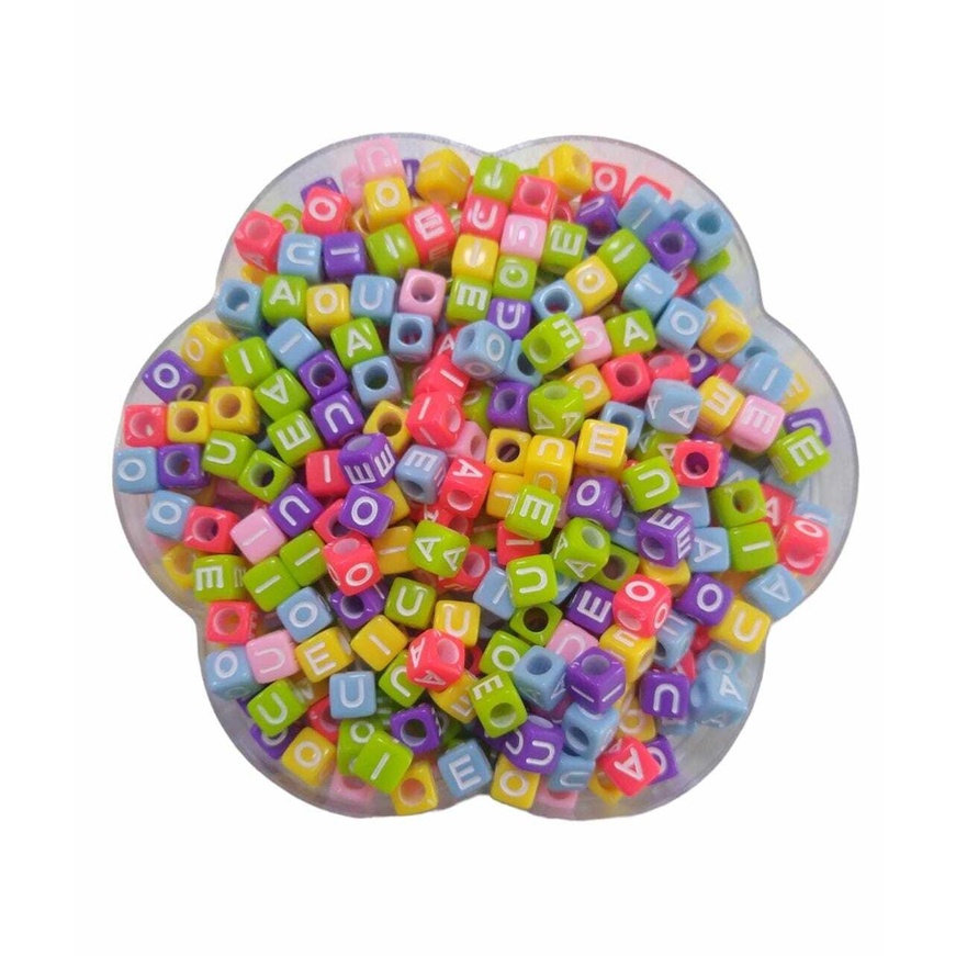 Miçanga Cubo Vogais - Multicolorido Leitoso c/ Branco - 6x6mm - 50g